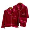 Red Double Happiness Embroidered Ice Silk Couple Pajamas Set for Bride and Groom
