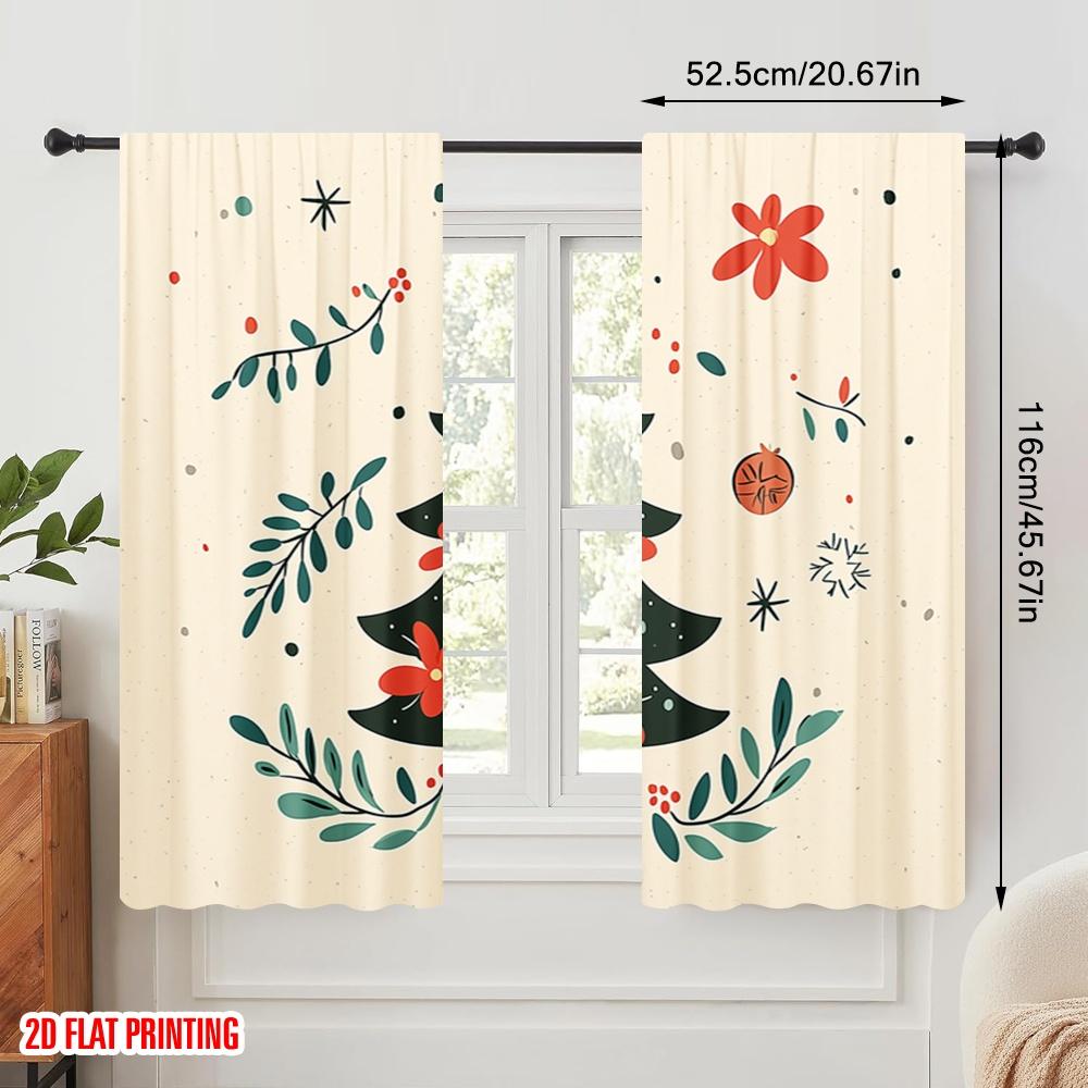 2pcs,2D Plane Printing Popular Curtains Christmas Tree Stars Festive Holidays (2) Polyester Fabric (without Rod) Festive Perfect