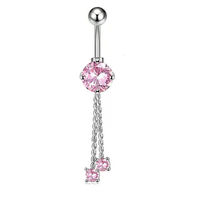 1PCS Pink Crown Belly Button Rings Jewelry Stainless Steel Heart Navel Piercing Barbell Crystal Cute Belly Rings For Women Girls
