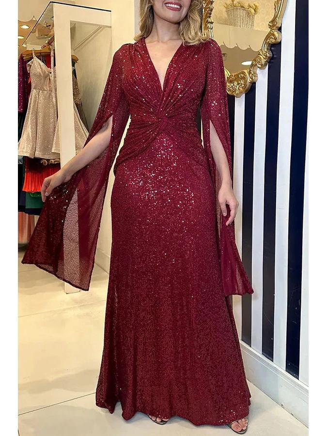 

GA23108 Европейское и американское платье для вечеринки с пайетками - Повседневный, Свободный, Сексуальный крой Extra Large бордовый