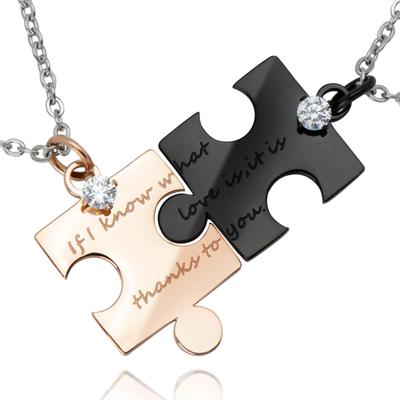 Párový náhrdelník Puzzle Náhrdelník Párový přívěsek Párový pár Oblíbený párový doplněk CZ diamant chirurgická nerezová ocel hypoalergenní narozeniny