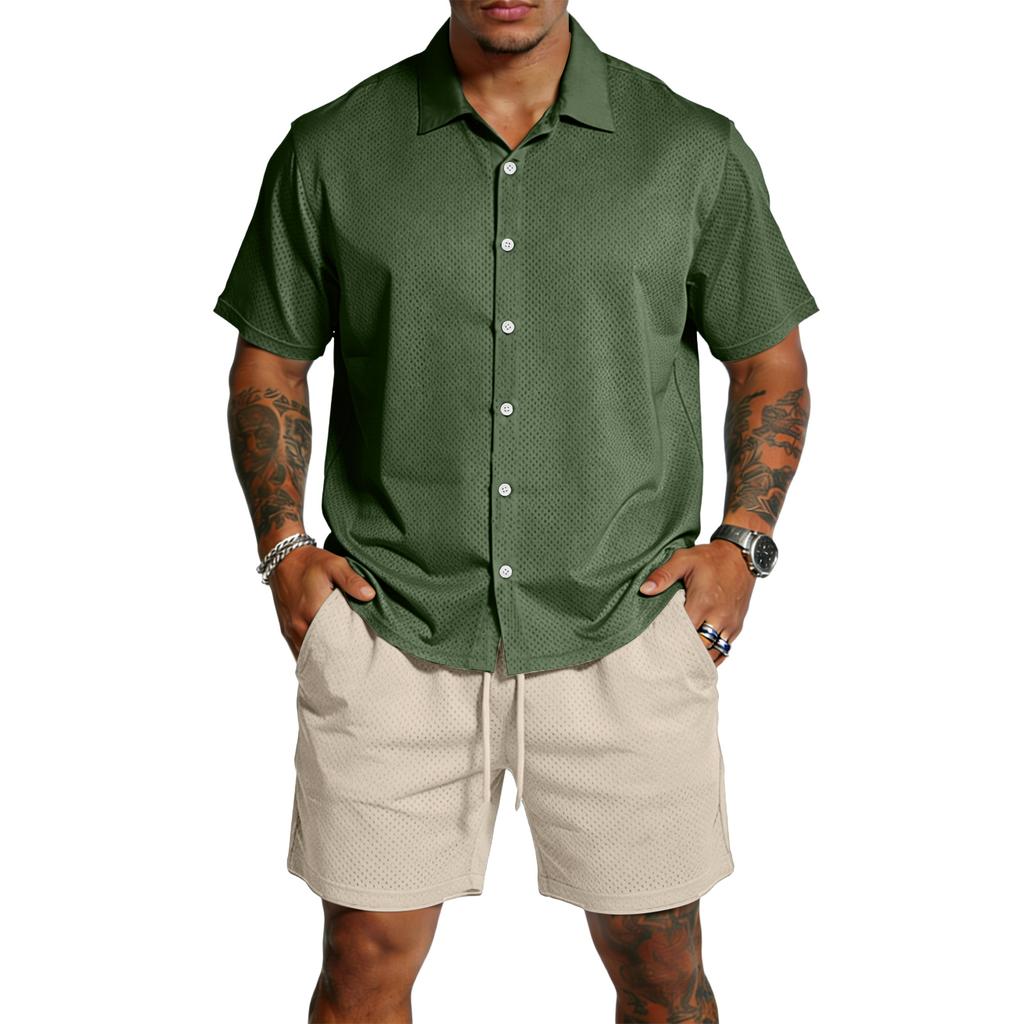 Men's Casual Lightweight Breathable Short-Sleeve Shirt And Shorts Set