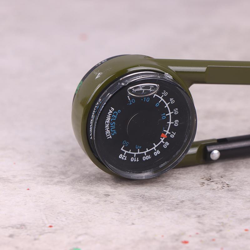 1Pc 3 In 1 Double Sided Mini Compass Carabiner Keychain With Compass Thermometer Outdoor Hiking Survival Zinc Alloy Key Ring