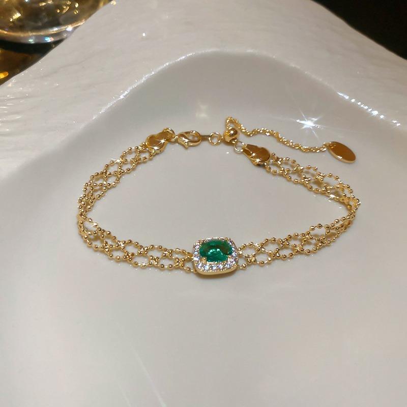French square zircon pendant necklace bracelet retro design niche jewelry set light luxury temperament jewelry women
