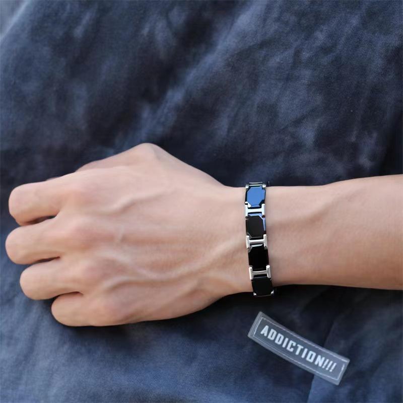 11mm Punk Rose Gold Color Black Ceramic Magnetic Health Bracelet Men Women Hiphop Stainless Steel Bike Therapy Bangle Jewelry