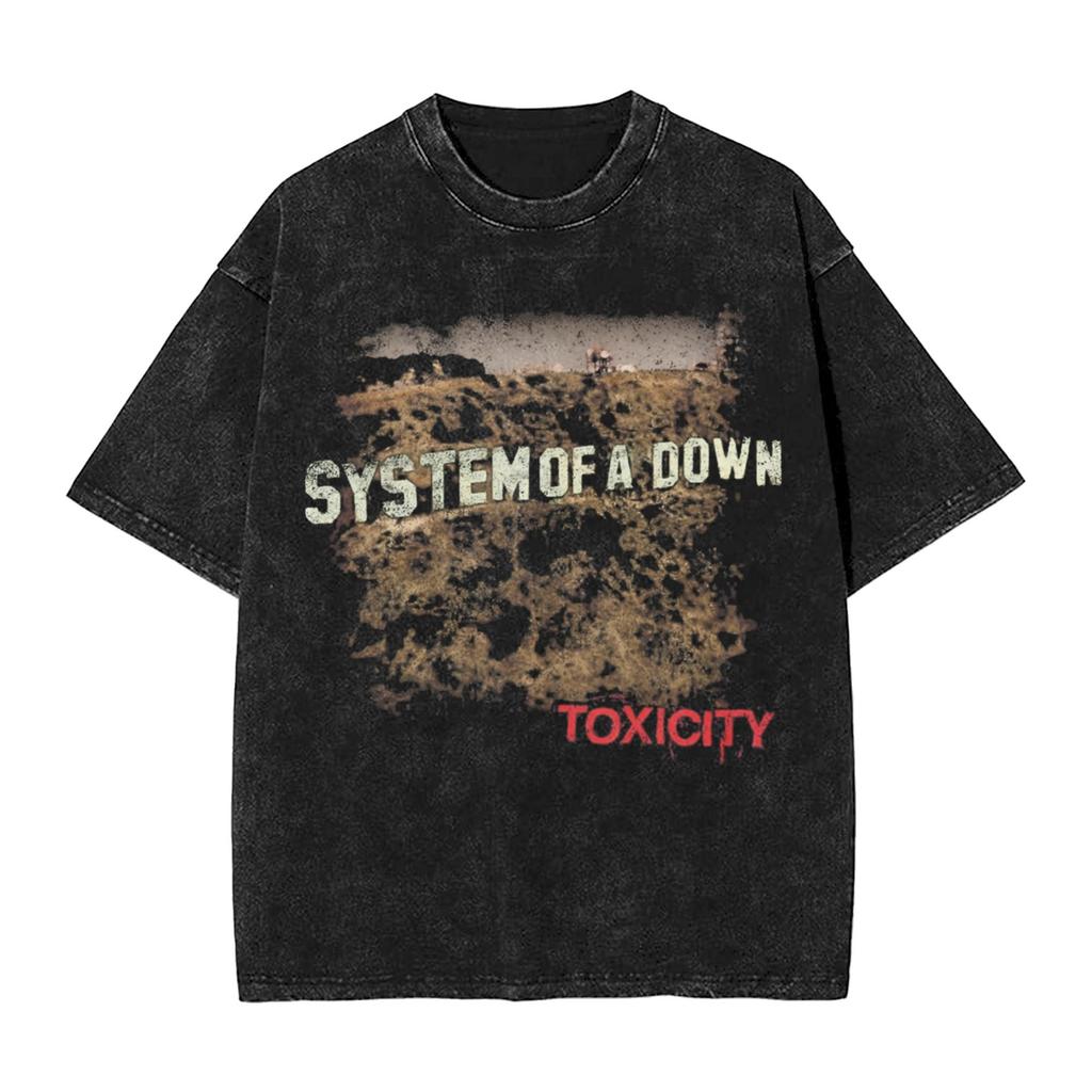 T-shirt Homme SOAD System Of A Down Groupe de Musique Rock T-shirts Lavés T-shirt de Plage Y2K Basiques Imprimés Hauts Décontractés