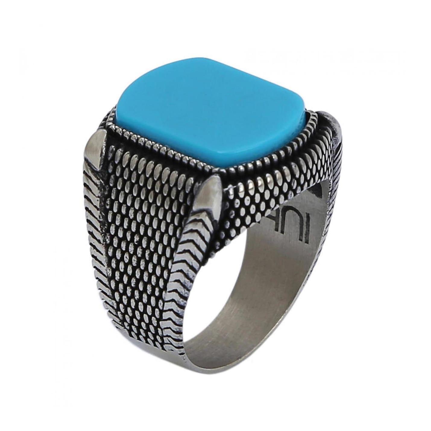 

Мужское кольцо с бирюзовым бирюзовым камнем из стерлингового серебра 925 пробы