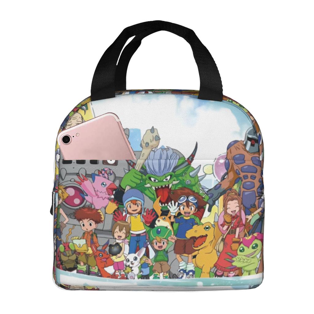 Custom D-Digimons Insulated Lunch Bag for Women Men Leakproof Cartoon Cooler Thermal Lunch Tote Office Picnic Travel