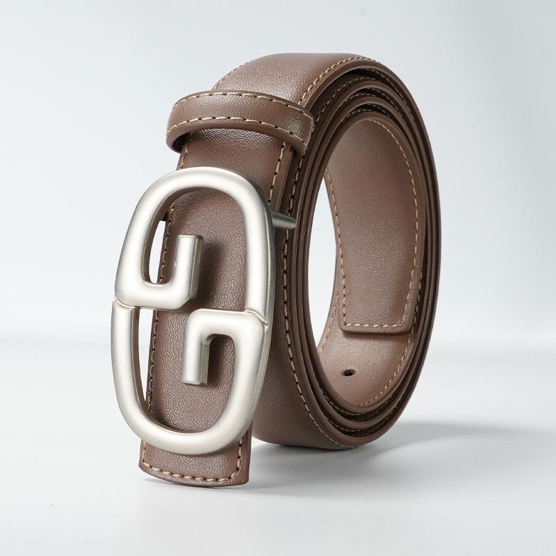 New Women's Belt Smooth Buckle Belt for Women's Pure Cowhide Versatile Simple Denim Suit Skirt Belt