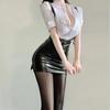 Sexy OL Sekretärin Uniform Cosplay Kostüm Lehrer Outfits Hemd Leder Minirock Anzug Rollenspiele Nachtclub Kleidung Halloween