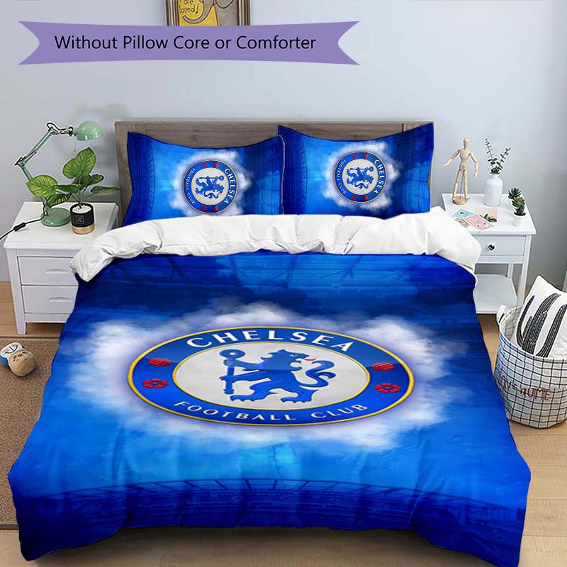 3pcs Chelsea FC Logo Pattern Bedding Set Duvet Cover Set Includes Duvet Cover &pillowcases,perfect All Season Bedroom Decoration&gift