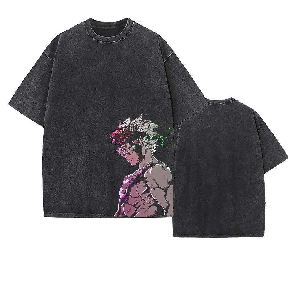 Manga Black Clover Asta Graphic T-shirt Vintage Washed Oversized T Shirt For Men Women Clothing Cotton Short Sleeve Tees Tops