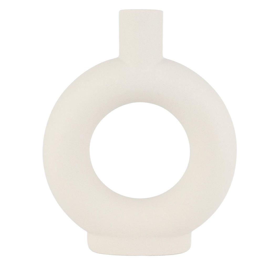 Circle Ceramic Vase Circular Hollow Flower Vase Modern Matte Vase Ornament for Living Room Bedroom