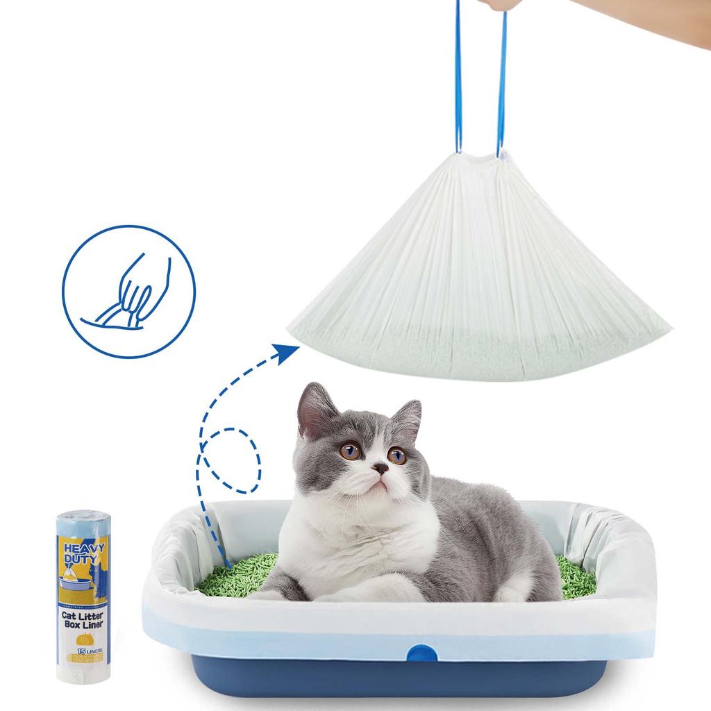 Drawstring Bags for Litter Box and Pet Waste - Small Roll of 15 Bags