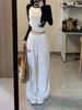 Women's High-Waist Polka Dot Wide-Leg Embroidery Pants - Casual Spring/Summer Straight-Leg, Loose-Fit, Slimming Style.