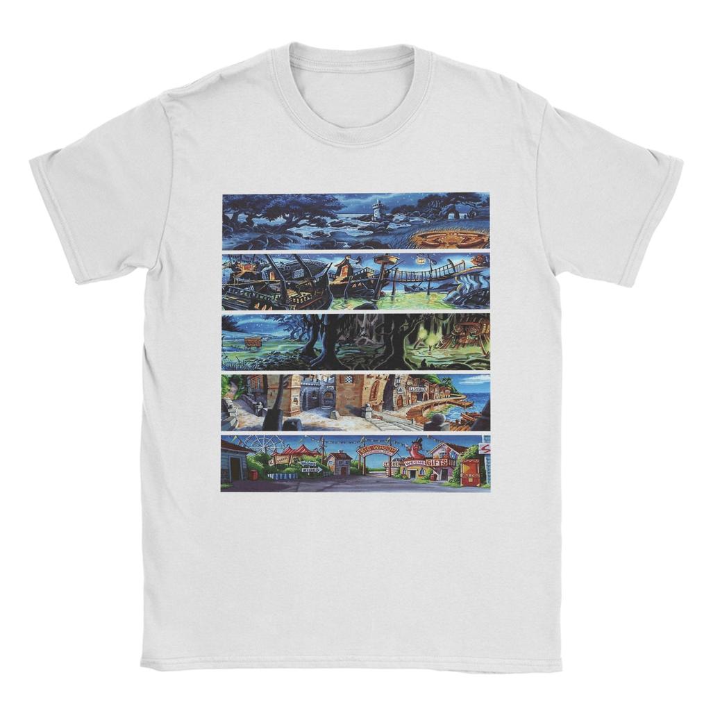 Monkey Island 2 Scenery Collage Fashion T Shirts for Men Women Pure Cotton Tee Shirt Clothing