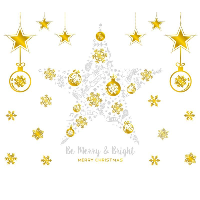 Christmas Window Decorations Static Cling Stickers Gold Foil Glitter PVC Holiday Ornament Set Home Party