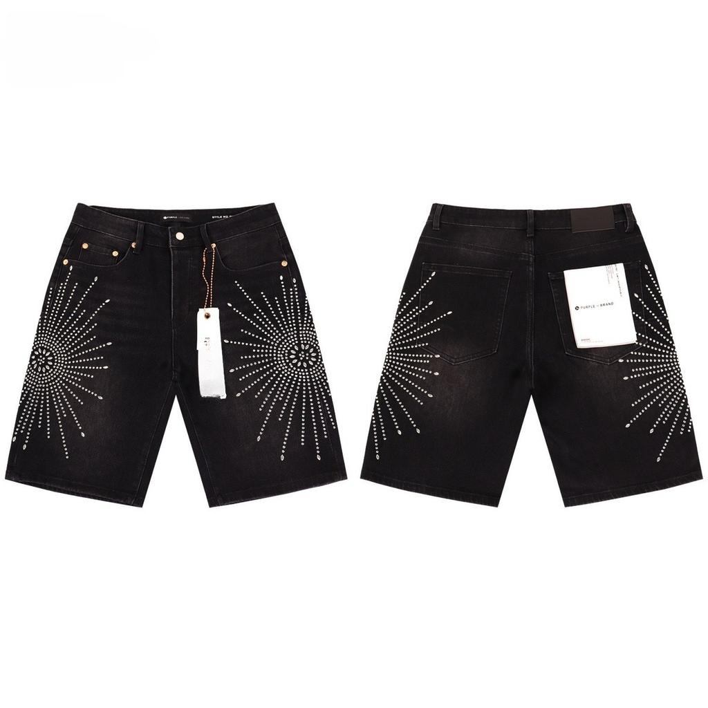 LUXEONDenim Shorts Mens Women with Stunning Rhinestone Sunburst Design High Quality Casual Summer Shorts
