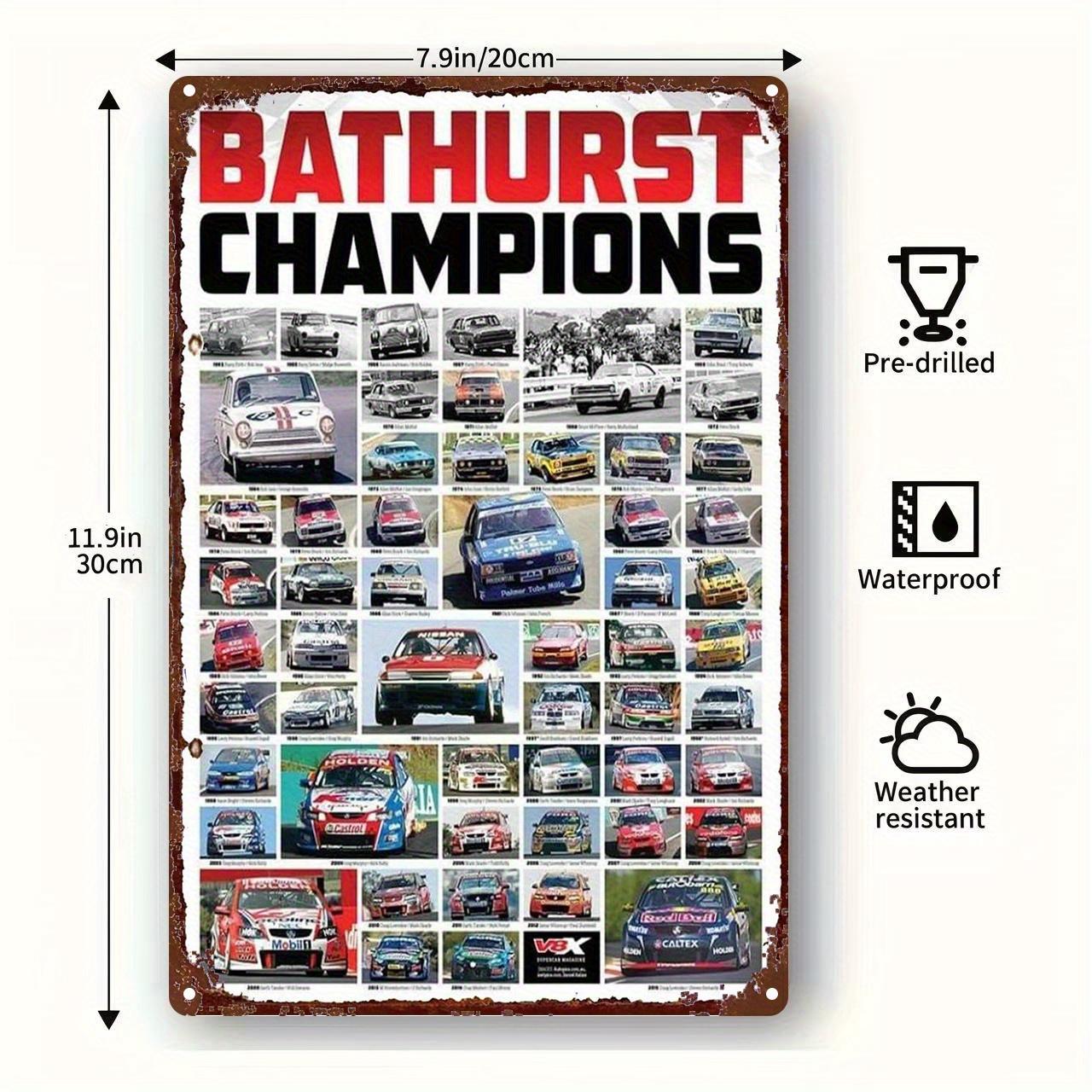 

2D Flat, 1pc Vintage Bathurst 1000 Champions Metal Wall Art Sign Durable Iron Racing Trophy Poster with Pre-Drilled Holes 20x30cm（7.8x11.8inch）
