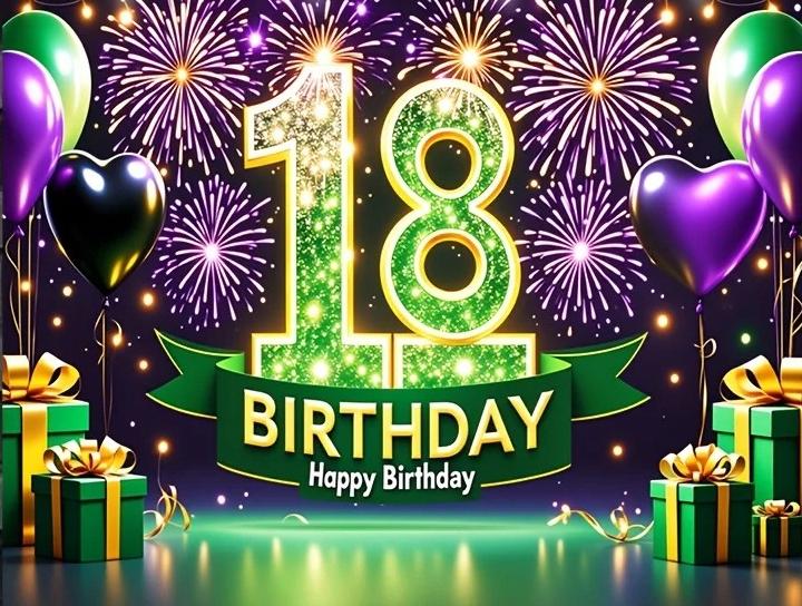 Purple Green Themed 18th Birthday Banner Background Coming of Age Birthday Party Home Decoration Photography Background Cloth Vinyl 75X50cm