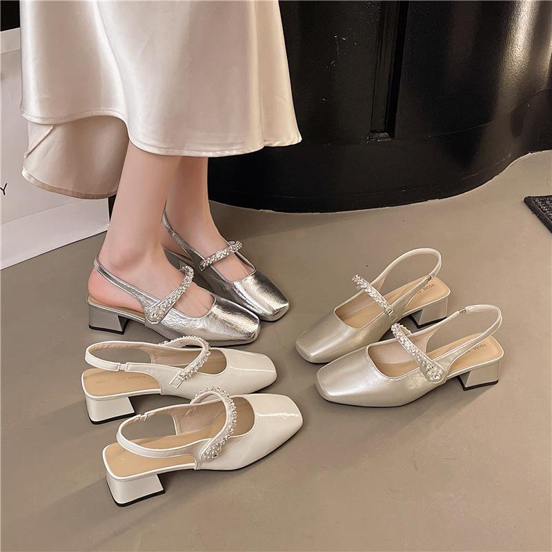 High Heels Thick Heel Medium Heel Bag Head Sandals Women's 2025 New Summer Fairy Style with Skirt Mary Jane Single Shoes