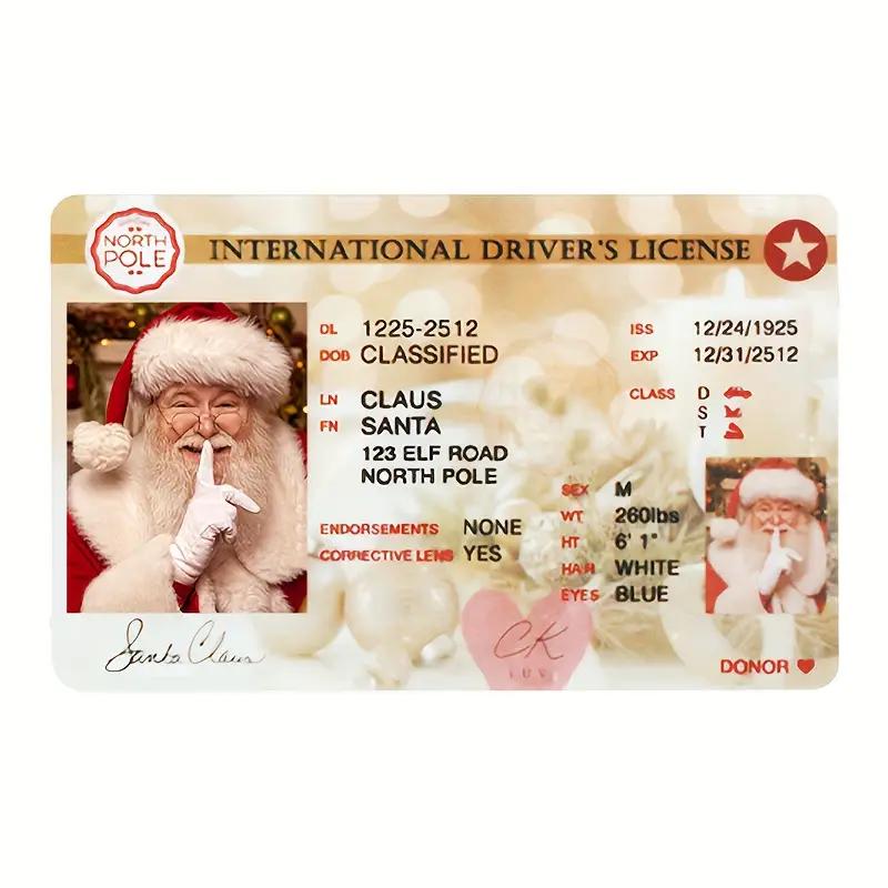 1/4PCS Traditional Christmas Decor Santa Claus Sleigh Driver's License Plastic Novelty Holiday Cards Festive Santa Display Props