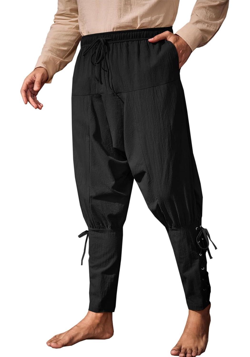 Men s Lace-up Cotton Medieval-Viking Trousers S чёрный