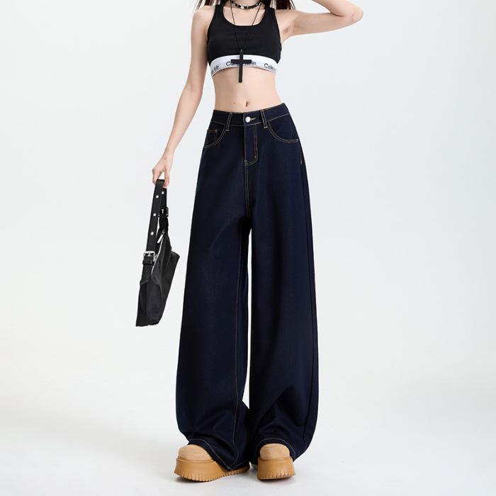 

2025 Spring Women s Denim Blue Colorfast Stretch Wide-Leg Anti-Wrinkle Floor-Length Jeans Extra Large