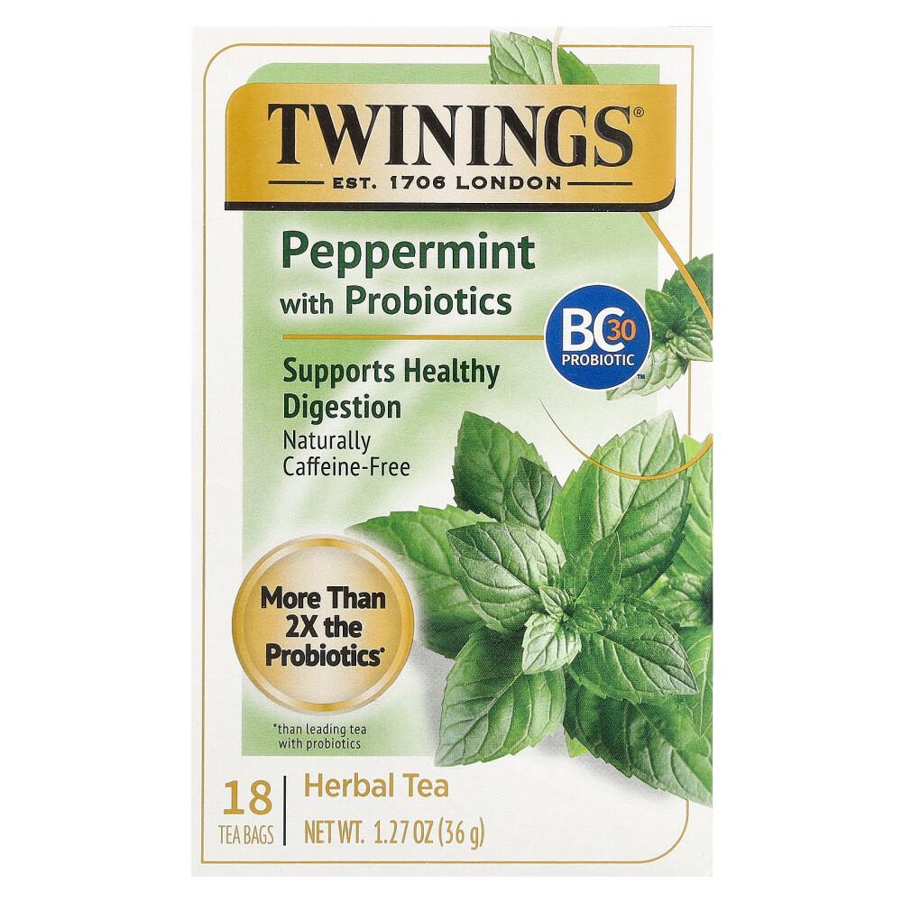 Twinings Probiotic + Herbal Tea, Peppermint & Fennel, Caffeine-Free, 18 Tea Bags, 36g (1.27oz)