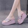 Summer new fashion rhinestone wedge heel waterproof table high heel cool slippers women's shoes