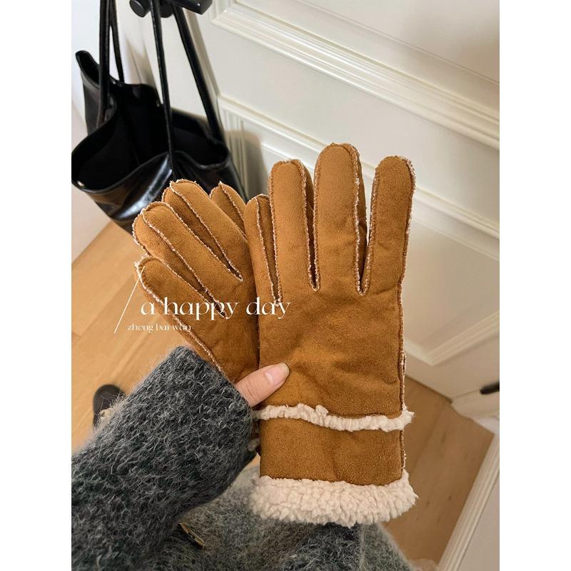 Windproof Ladies Electric Bike Winter Cycling Warm Gloves Five Finger Winter Cycling Lamb Fur Plus Suede