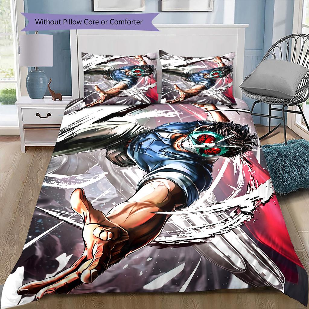 Kamen Rider Charaktere Bettwäsche-Set, 1 Bettbezug & 2 Kissenbezüge, Heimdekoration, Perfektes Geschenk für Tokusatsu-Fans