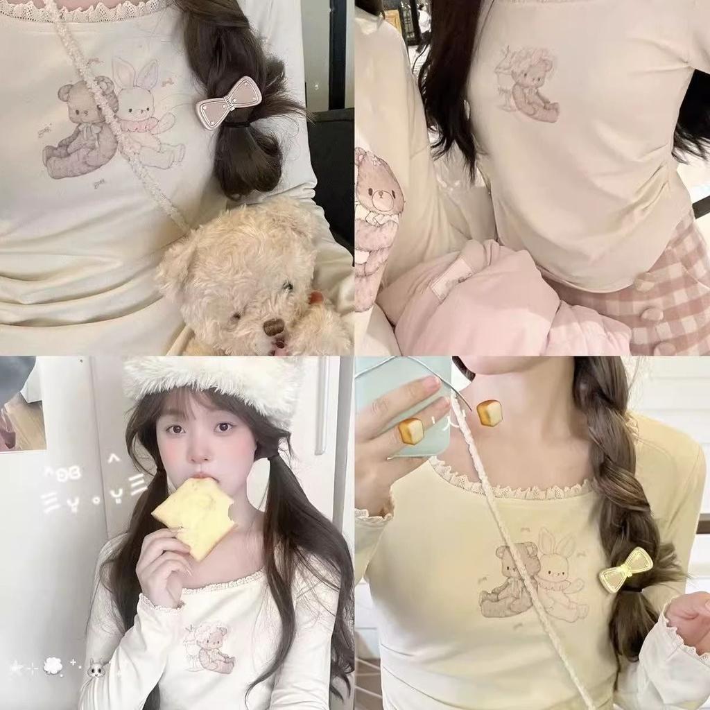 Kawaii Sweet Harajuku T-Shirts Γυναικεία ιαπωνική μόδα κινουμένων σχεδίων εκτύπωσης δαντέλα συνονθύλευμα Slim μπλουζάκια μαλακά μπλουζάκια Καλοκαίρι