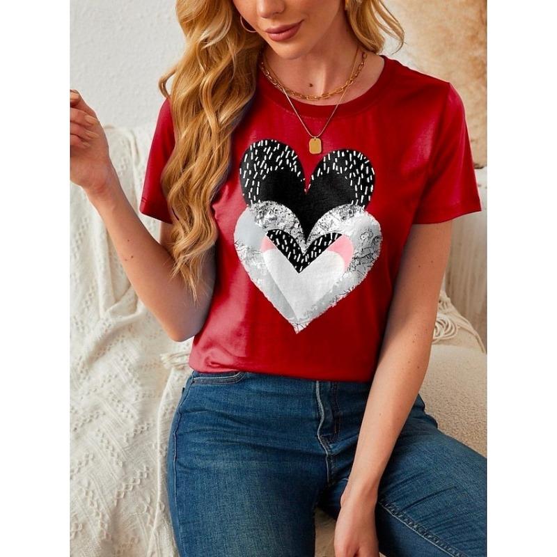 Round Neck Casual Trendy Love Printed Short Sleeved T-shirt