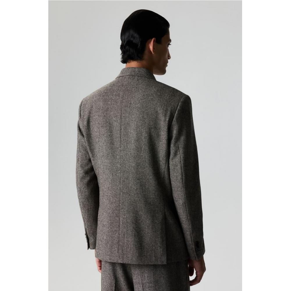 H M Regular Fit Wool Blend Double Breasted Jacket Dark Beige Melange