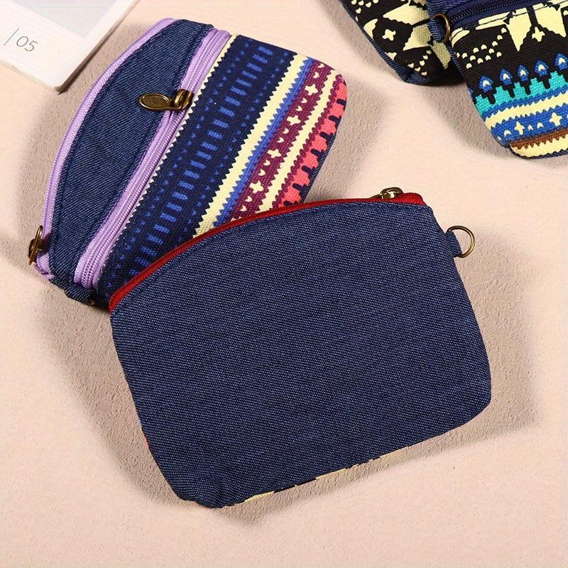 Boho Small Coin Purse Mini Wallet Coin Bag Flower Print Pouch Waterproof With Zipper Exquisite Present For Women Girls