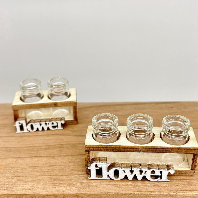 1Set 1:12 Dollhouse Miniature Hydroponic Wooden Flower Arrangement Stand Mini Glass Flower Vase Model Home Garden Decor Toys