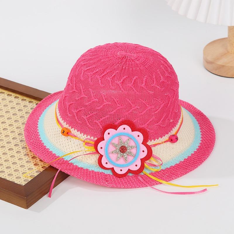 Cute outdoor children's straw hat sun flower ribbon baby girl sunshade sun hat summer travel sunscreen hat