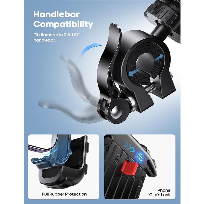 Bike Phone Holder Motorcycle Mount Motorcycle Phone Holder Handlebar Cell Phone Clamp E-Bike Scooter Phone Clip for iPhone 17 Air Pro Max 16 15