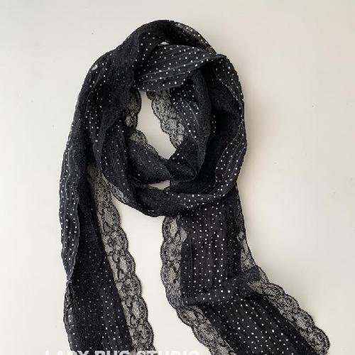 New Retro Chic Black White Polka Dot Lace Patchwork Scarf for Women Korean Spring Summer Thin Long Streamer Bandana for Girl