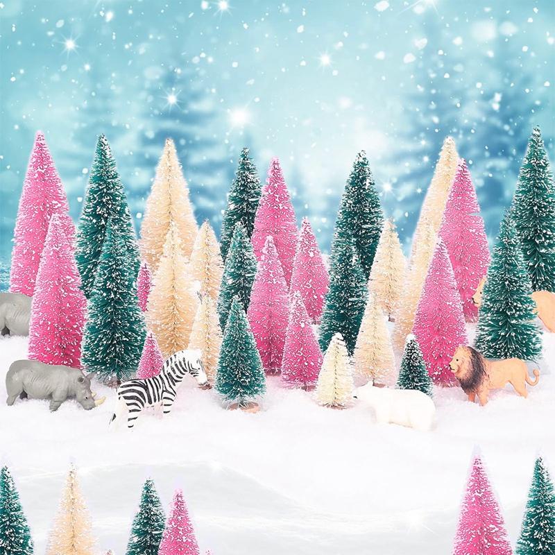 8pcs Artificial Mini Christmas Pine Tree Wooden Multicolor Neol Xmas Tabletop Ornament Decor Christmas Decorations for Home