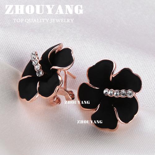 

Top Quality Black Flower Earrings Rose Gold Color Stud Earrings Made with Genuine Austrian Crystal ZYE186 ZYE187 Clear