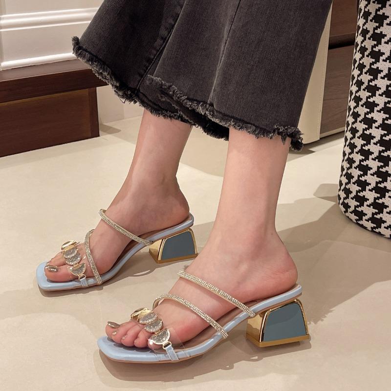 Fashion Women Fashion Rhinestone High Heel Sandals Plus Size 35-40 Summer Ladies Sexy Sandals Female Leather Sandals