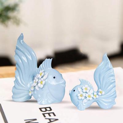Modern Minimalist Sky Love Fish Art Figures | Beautiful Home Decor- (Set of 2 Pcs , Sky)