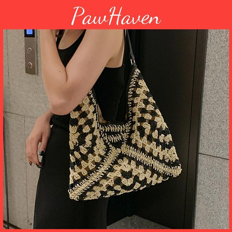 Yogodlns Shoulder Straw Womens Woven Bag Medium Size Handbag With Handle For Beach Vacation
