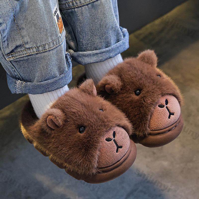 Capybara Kinder Pantoffels Schattig Pluizig Winter Binnen Huis Katoenen Schoenen Vrouw Warm Comfortabel Cartoon Pluche Vloer Schoenen