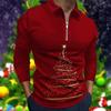 Men's Fashion Casual Christmas Printed Long Sleeve Lapel Shirts Tops Blouse