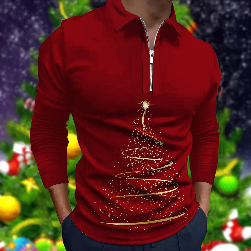 Herrenmode, lässig, weihnachtlich, bedruckt, langärmelig, Revershemd, Oberteil, Bluse