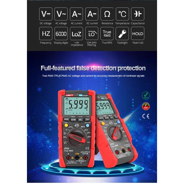 UNI-T UT191E UT191T Professional Digital Multimeter UNIT True RMS ACV AC DC Voltage Current Meter Capacitor Resistor Tester