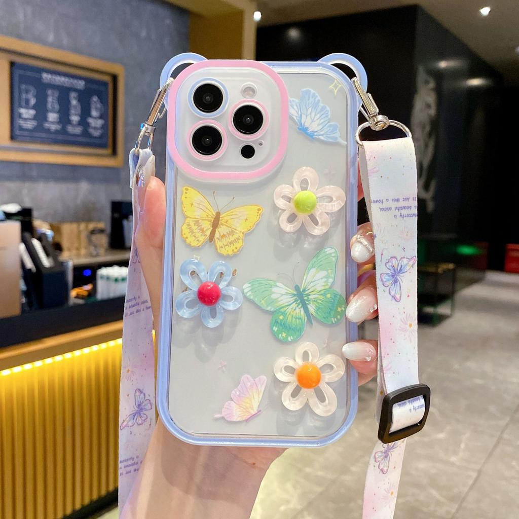 The New Three-dimensional Flower Bracelet Mobile Phone Case Is Suitable for Huawei MATE60PRO Anti-drop Soft Case P70 Lanyard Girl Style